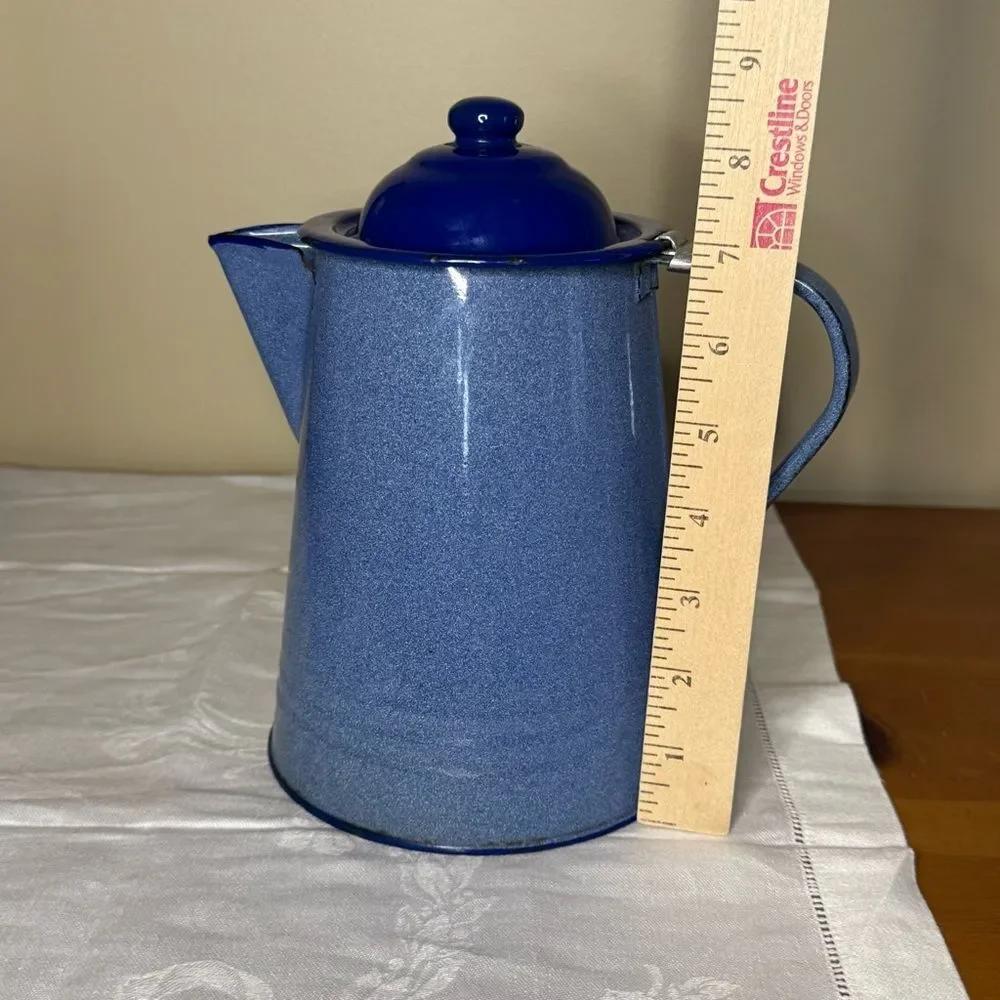 Vintage Blue Speckled Enamel Coffee Pot Kitchen Camping Cottagecore Kettle